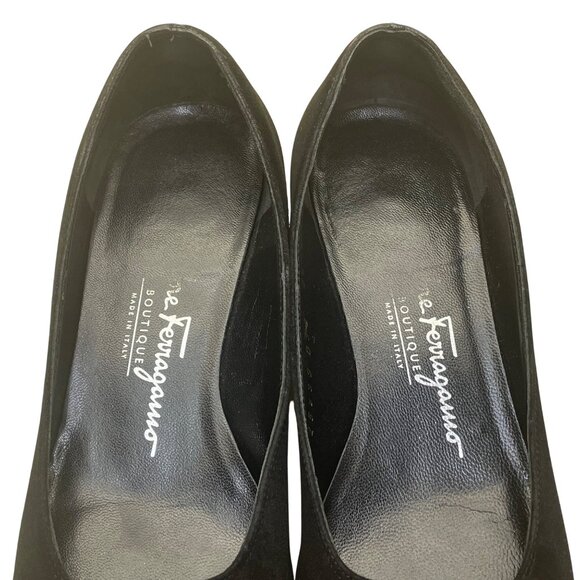 Salvatore Ferragamo Women’s Black Suede & Square-Toe Low-Heel Pumps Size 4.5B - Picture 5 of 7